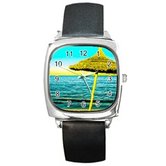 Pop Art Beach Umbrella  Square Metal Watch by essentialimage