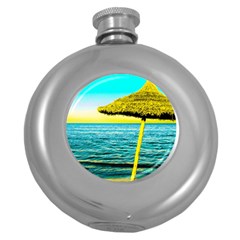 Pop Art Beach Umbrella  Round Hip Flask (5 Oz) by essentialimage