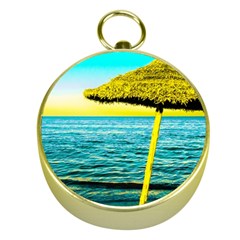 Pop Art Beach Umbrella  Gold Compasses by essentialimage