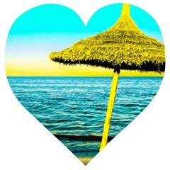 Pop Art Beach Umbrella  Wooden Puzzle Heart by essentialimage