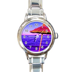 Pop Art Beach Umbrella  Round Italian Charm Watch by essentialimage