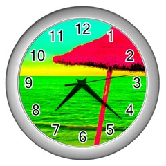 Pop Art Beach Umbrella Wall Clock (silver) by essentialimage