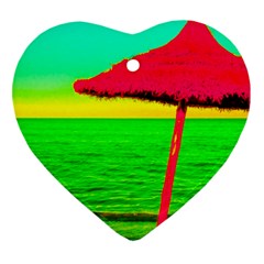 Pop Art Beach Umbrella Heart Ornament (two Sides)