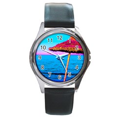 Pop Art Beach Umbrella  Round Metal Watch