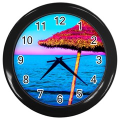 Pop Art Beach Umbrella  Wall Clock (black)