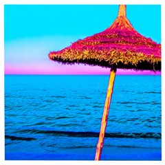 Pop Art Beach Umbrella  Wooden Puzzle Square by essentialimage