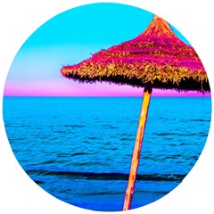 Pop Art Beach Umbrella  Wooden Puzzle Round by essentialimage