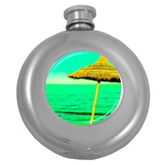 Pop Art Beach Umbrella  Round Hip Flask (5 Oz) by essentialimage