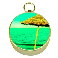 Pop Art Beach Umbrella  Gold Compasses by essentialimage