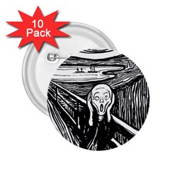 The Scream Edvard Munch 1893 Original Lithography Black And White Engraving 2 25  Buttons (10 Pack)  by snek