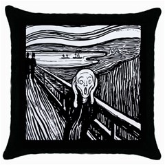 The Scream Edvard Munch 1893 Original Lithography Black And White Engraving Throw Pillow Case (black) by snek