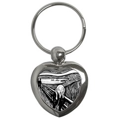 The Scream Edvard Munch 1893 Original Lithography Black And White Engraving Key Chain (heart) by snek