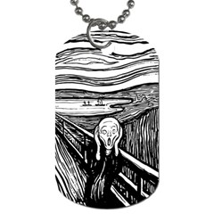 The Scream Edvard Munch 1893 Original Lithography Black And White Engraving Dog Tag (one Side) by snek