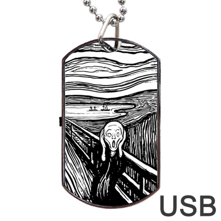 The Scream Edvard Munch 1893 Original lithography black and white engraving Dog Tag USB Flash (Two Sides)