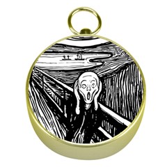 The Scream Edvard Munch 1893 Original Lithography Black And White Engraving Gold Compasses by snek