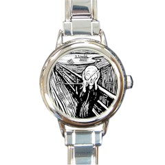 The Scream Edvard Munch 1893 Original Lithography Black And White Engraving Round Italian Charm Watch by snek