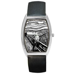 The Scream Edvard Munch 1893 Original Lithography Black And White Engraving Barrel Style Metal Watch by snek