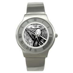 The Scream Edvard Munch 1893 Original Lithography Black And White Engraving Stainless Steel Watch by snek