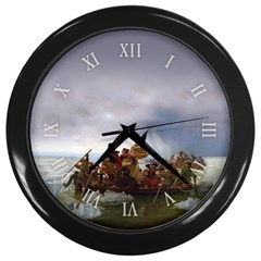 George Washington Crossing Of The Delaware River Continental Army 1776 American Revolutionary War Original Painting Wall Clock (black) by snek