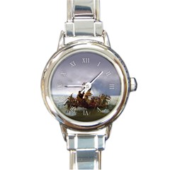 George Washington Crossing Of The Delaware River Continental Army 1776 American Revolutionary War Original Painting Round Italian Charm Watch by snek