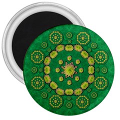 Fauna Bloom Mandalas On Bohemian Green Leaves 3  Magnets by pepitasart