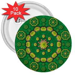 Fauna Bloom Mandalas On Bohemian Green Leaves 3  Buttons (10 Pack)  by pepitasart