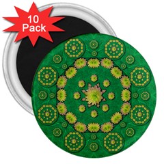 Fauna Bloom Mandalas On Bohemian Green Leaves 3  Magnets (10 Pack)  by pepitasart