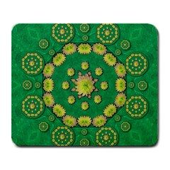 Fauna Bloom Mandalas On Bohemian Green Leaves Large Mousepads by pepitasart