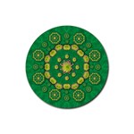 Fauna Bloom Mandalas On Bohemian Green Leaves Rubber Round Coaster (4 pack)  Front