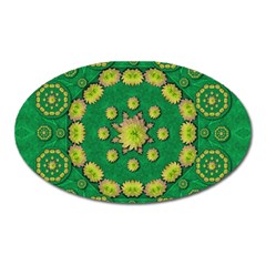 Fauna Bloom Mandalas On Bohemian Green Leaves Oval Magnet