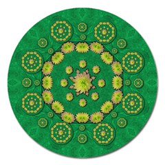 Fauna Bloom Mandalas On Bohemian Green Leaves Magnet 5  (round) by pepitasart