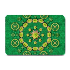 Fauna Bloom Mandalas On Bohemian Green Leaves Small Doormat  by pepitasart