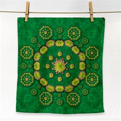 Fauna Bloom Mandalas On Bohemian Green Leaves Face Towel by pepitasart