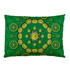 Fauna Bloom Mandalas On Bohemian Green Leaves Pillow Case by pepitasart