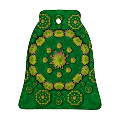 Fauna Bloom Mandalas On Bohemian Green Leaves Bell Ornament (two Sides) by pepitasart