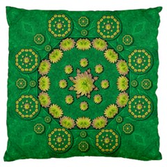 Fauna Bloom Mandalas On Bohemian Green Leaves Large Cushion Case (one Side) by pepitasart