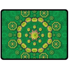 Fauna Bloom Mandalas On Bohemian Green Leaves Double Sided Fleece Blanket (large)  by pepitasart