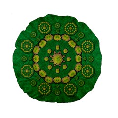 Fauna Bloom Mandalas On Bohemian Green Leaves Standard 15  Premium Flano Round Cushions by pepitasart