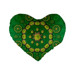 Fauna Bloom Mandalas On Bohemian Green Leaves Standard 16  Premium Flano Heart Shape Cushions by pepitasart