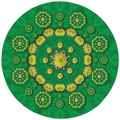 Fauna Bloom Mandalas On Bohemian Green Leaves Wooden Puzzle Round