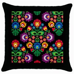 Polish Floral Pattern Throw Pillow Case (black) by trulycreative