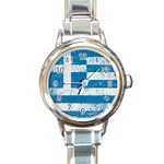 Grunge Flag Of Greece Round Italian Charm Watch Front