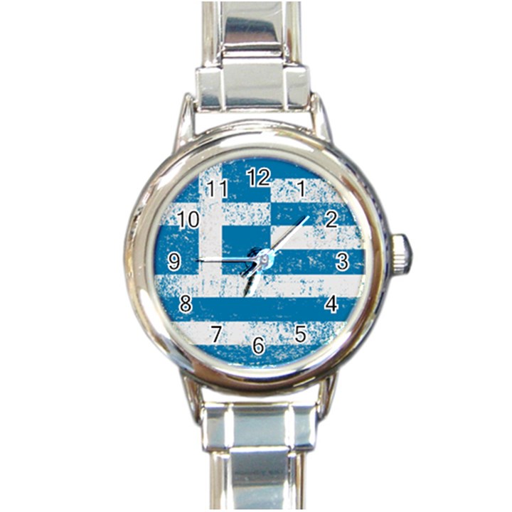 Grunge Flag Of Greece Round Italian Charm Watch