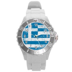 Grunge Flag Of Greece Round Plastic Sport Watch (l)