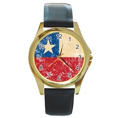 Grunge Flag Of Chile Round Gold Metal Watch by trulycreative