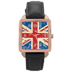 Grunge Flag Union Jack Rose Gold Leather Watch  by trulycreative