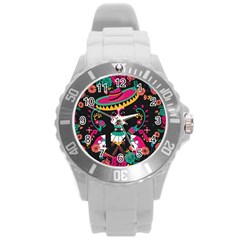 Day Of The Dead Woman Rose Round Plastic Sport Watch (l)