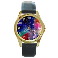 Cosmic Galaxy Stardust Round Gold Metal Watch by trulycreative