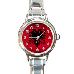 Grunge Flag Of Albania Round Italian Charm Watch by trulycreative