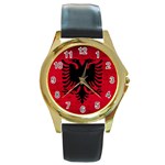 Grunge Flag Of Albania Round Gold Metal Watch Front